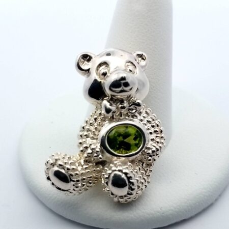 Sterling Silver Peridot Birthstone Bear Brooch/Pendant 7.8 Grams Signed CID 925