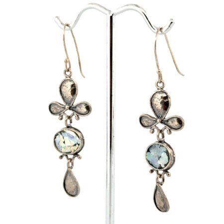 Vintage 925 Sterling Silver Labradorite Mosaic Dangle Earrings 5.6g