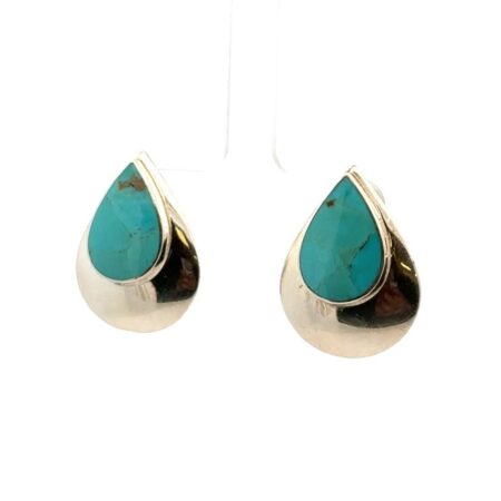 925 Sterling Silver Turquoise Teardrop Clip-On Earrings 9.4g