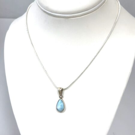 16” Teardrop Larimar 925 Sterling Silver Pendant Snake Chain Necklace 9.1g