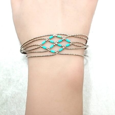 Vintage Native American Liquid Silver & Turquoise 7" Bracelet 5.0 Grams