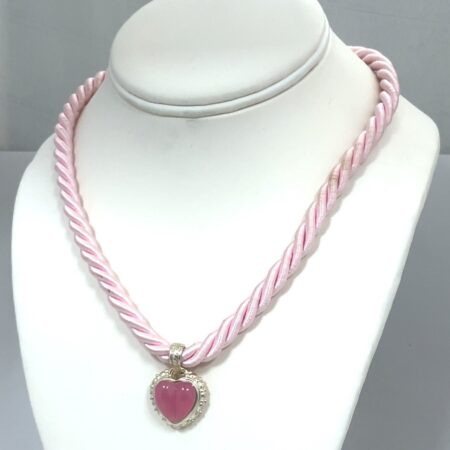 17” Judith Ripka 925 Sterling Silver Pink Citrine Heart Pink Rope Necklace
