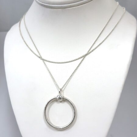 18” Pandora S925 ALE Double Loop Open Circle Pendant Necklace 12.7g