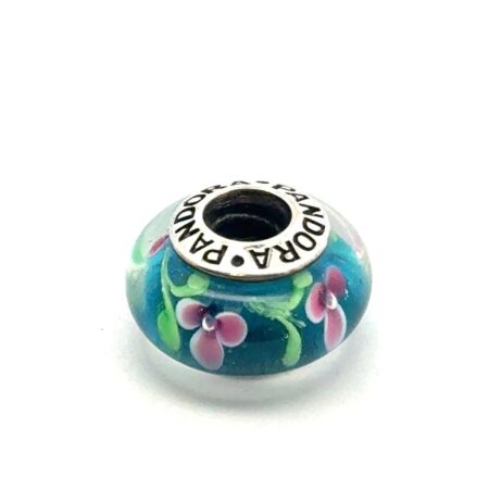 Pandora 925 Sterling Silver “ALE” Murano Glass Floral Glad Charm, 3.5g
