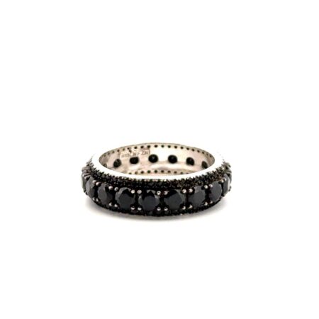 Size: 9 FZN 925 Sterling Silver Black CZ Eternity Band Ring 4.9g