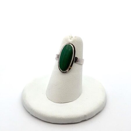 Dainty Minimalist Malachite 925 Sterling Silver Ring Size: 5.25
