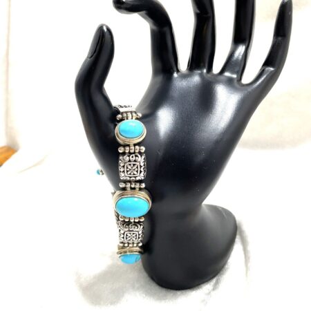 7 Inch Sterling Silver and Turquoise Byzantine Toggle Clasp Bracelet