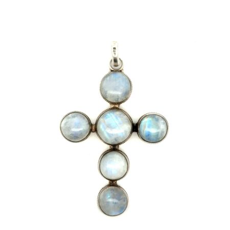 Vintage .925 Sterling Silver Rami’s Moonstone Cross 3” w/Bail, 25.7g