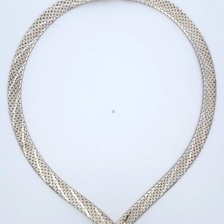 Italy 925 Sterling Silver 7mm wide Woven Mesh V Shape 16" Necklace 33.9 Grams