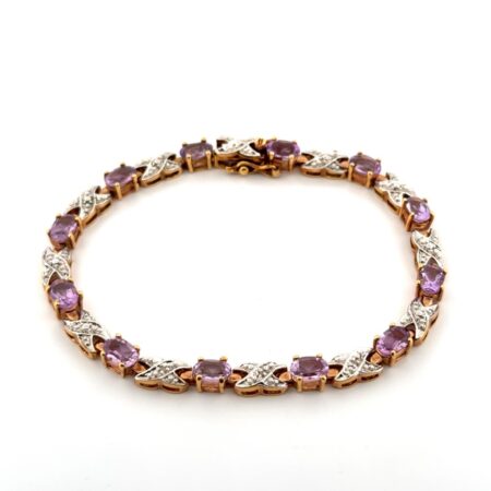 7” Gold Vermeil 925 Sterling Silver Amethyst X-Link Tennis Style Bracelet 11.2g
