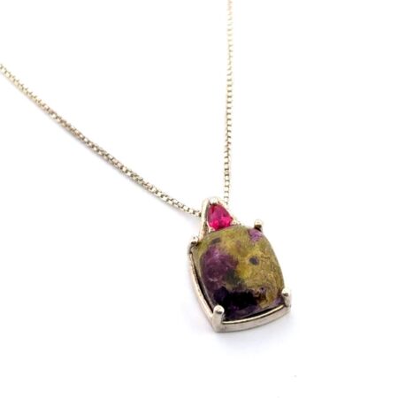 16” - 925 Sterling Silver Tasmanian Stichtite Pendant Box Chain Necklace 4.2g