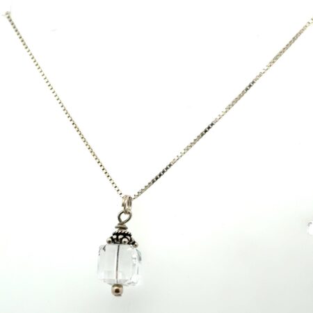 20” .925 Sterling Silver Necklace w/Square Crystal Bead Pendant, 6.2g