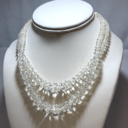 16” Czech Graduated Two Strand Faceted Crystal Necklace 925 Sterling Clasp
