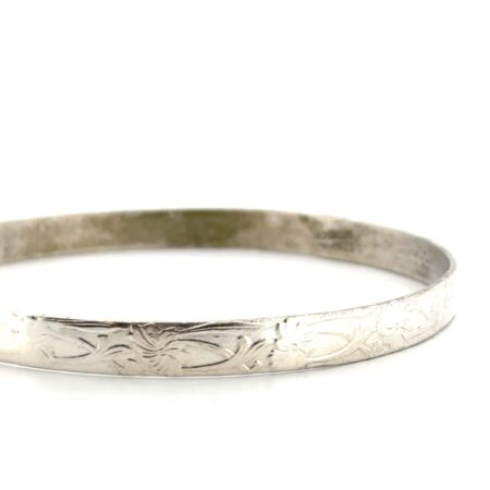 8” x 6mm Mexico 925 Sterling Silver Floral Pattern Bangle Bracelet 12g