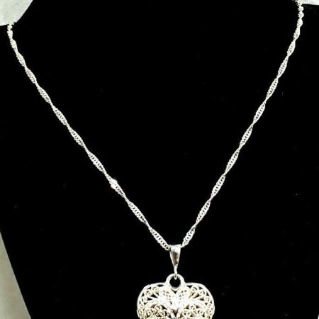 925 Sterling Silver Puffy Filigree Heart Pendant With 26" Chain Necklace 11.7 G
