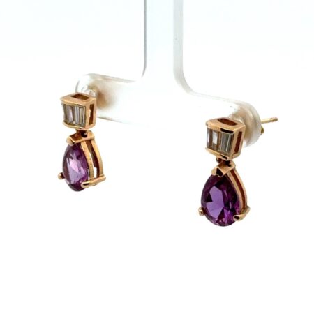 .925 Sterling Silver Gold Vermeil Lab Sapphire + CZ Stud Earrings, China, 3.8g