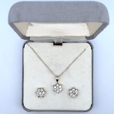18” Madison Studio 925 Sterling Silver CZ Necklace + Matching Stud Post Earrings