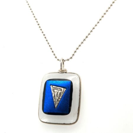 24” 925 Sterling Silver Bead Chain w/ Blue Clear Glass Pendant 17.3g