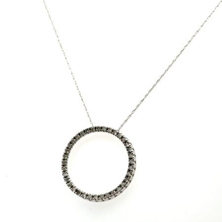 17” Dainty 14k White Gold Diamond Circle Pendant on 14k White Gold Chain 2.6g