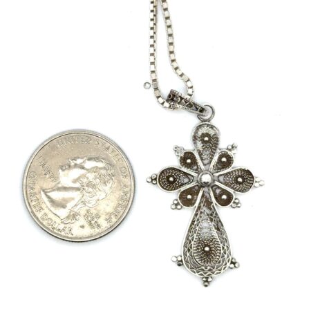 18” .925 Sterling Silver Filigree Dotted Cross Pendant Necklace 8.2g