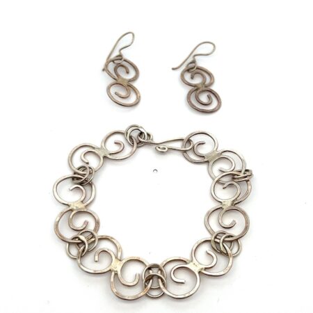 Matching Set - Swirl Bracelet & Earrings - 925 Sterling Silver - 16.1g