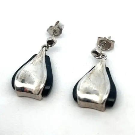 .925 Sterling Silver And Onyx Earrings 4.7g
