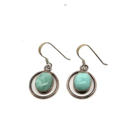 Vintage 925 Sterling Silver Oval Larimar Earrings 3.9g