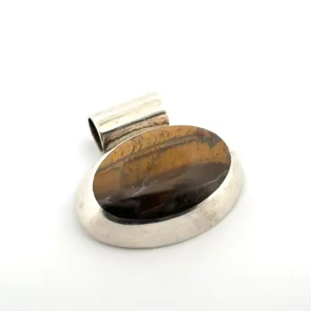 Vintage Taxco 925 Sterling Silver Tiger’s Eye Oval Pendant 22.4g