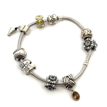 7.5” Authentic Pandora Snake Chain Charm Bracelet w/ 8 Pandora Charms 45.8g