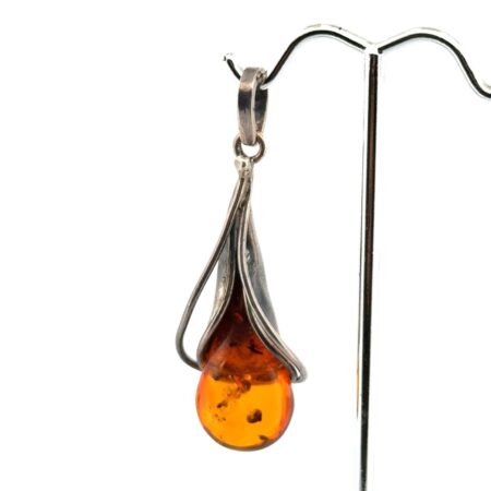 Vintage 925 Sterling Silver Natural Amber Teardrop Pendant 7.58g