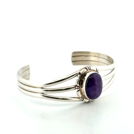 6.5” B. Short 925 Sterling Silver Purple Charoite Cabochon Cuff Bracelet 20g
