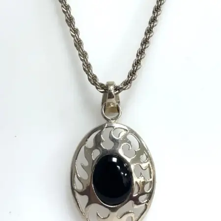 24” Sterling Silver 925 Rope Chain w/ Sterling Onyx Filigree Pendant 32.7 Grams