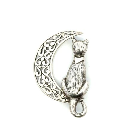 Vintage .925 Sterling Silver Crescent Moon + Cat Pin/Brooch, Jezlaine 925, 5.7g