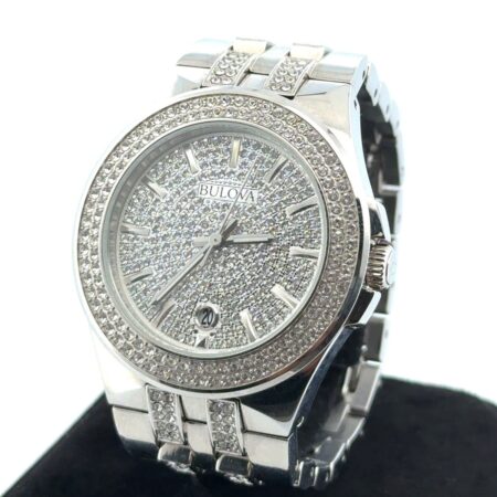 42mm Bulova Phantom 96B235 Pave Crystal Dial Quartz Stainless Steel Wristwatch