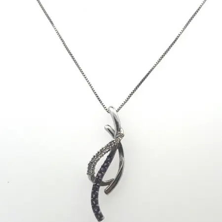 Jared Lang 925 Sterling Silver Amethyst and Diamond Pendant on 18” SS Box Chain