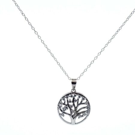 Sterling Silver Tree Of Life Pendant with CZ's On 18" Sterling Chain Necklace