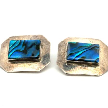 Vintage 925 Sterling Silver Ocean Blue Natural Abalone Clip-On Earrings, 17.2g