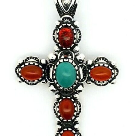 Carolyn Pollack Relios 925 Silver Turquoise Amber Cross Pendant Enhancer 11.8 G