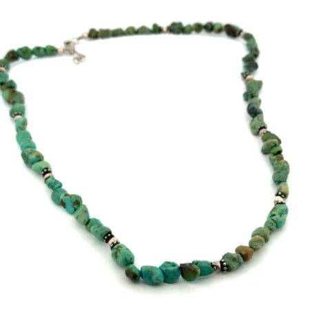20” Turquoise Nugget Beaded 925 Sterling Silver Necklace 24.5g