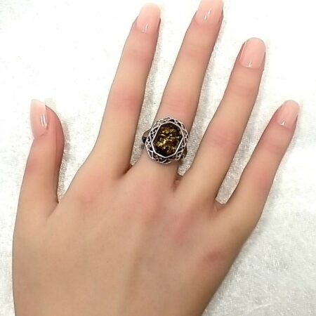 Vintage Sterling Silver Emerald Cut Amber Ring 4.8 Grams Size-9