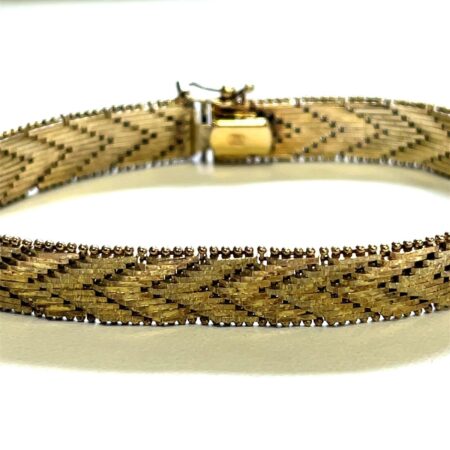 Vintage Sterling Silver Gold Vermeil Beaded Mesh Chevron 7.75” Bracelet 23.7 Gr