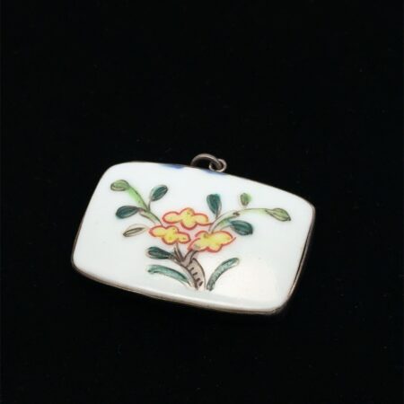 .925 Sterling Silver Hand Painted Porcelain Pendant 43mm x 23mm, 9.95g