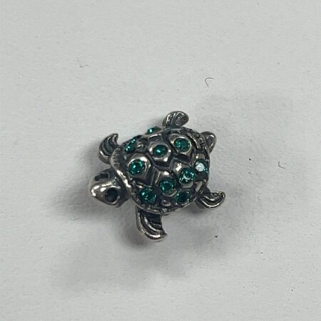 .925 Sterling Silver Turtle Charm with Green Swarovski Crystals Bead Charm Italy