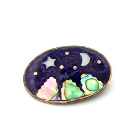 Vintage Mexico Alpaca Silver Inlaid Abalone Enamel Night Sky Brooch/Pin 4g