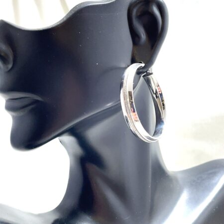 925 Sterling Silver 1 3/8 Inch Diameter Hoop Earrings with Pave Cubic Zirconia
