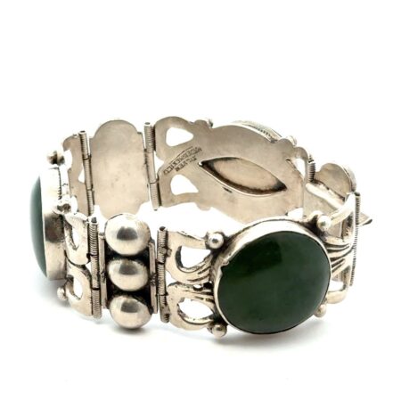 Vintage .925 Sterling Silver Chrysoprase Panel Bracelet, Fits 6” Wrist, 79.9g