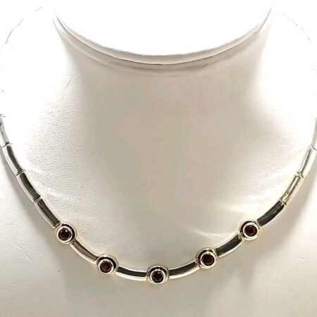 925 Sterling Silver with Garnet Choker 18" Necklace 25.9 Grams Made in Thailand