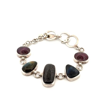 6.5” 950 Silver Multi-Color Labradorite Link Toggle Clasp Bracelet 24.1g