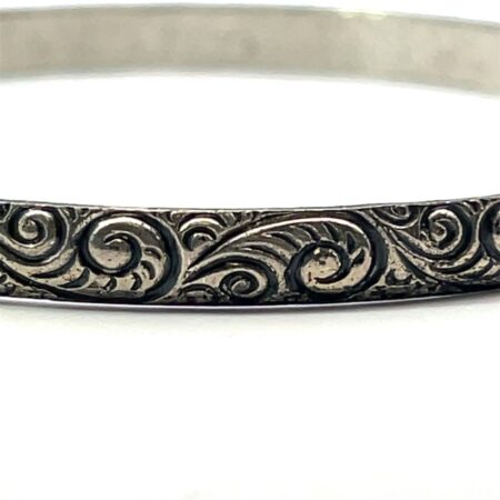 Vintage Beau Sterling Silver 4mm Wide Swirl Bangle 7.5” Bracelet - 11.5 Grams