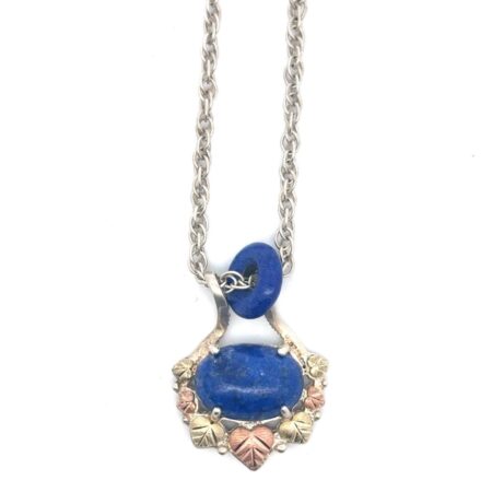 20” Black Hills Gold Lapis Lazuli 925 Sterling + 12K Gold Pendant Necklace 9.7g